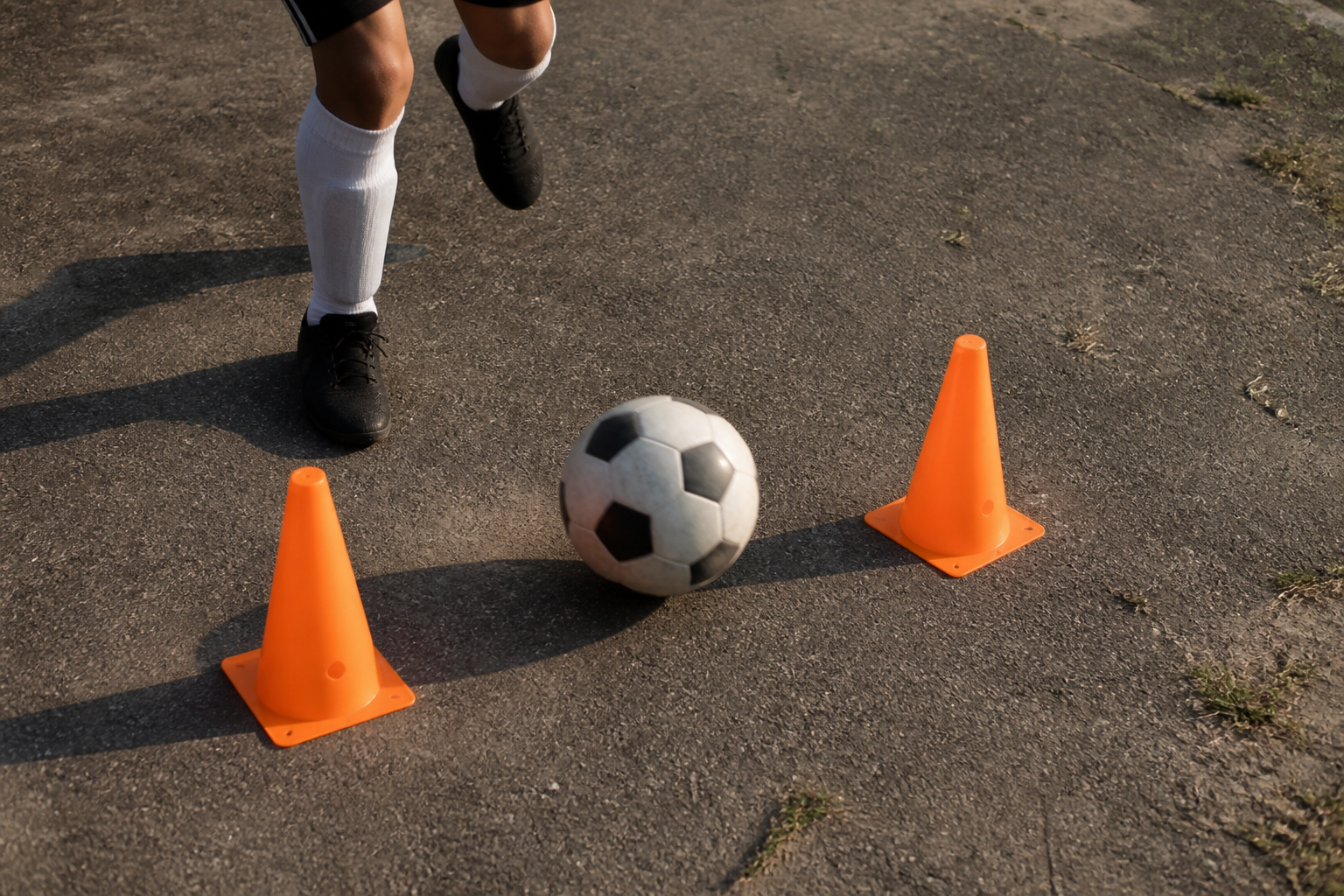 Football training cones set for a passing warm-up